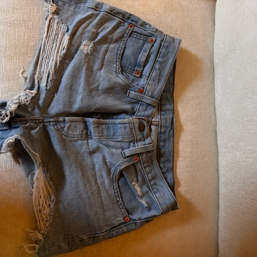Levi's Light Blue Ripped Jean Shorts